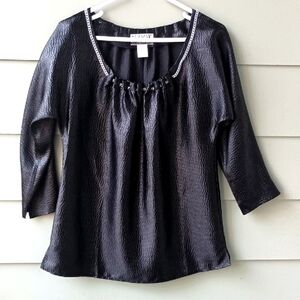 Randolph Duke Women's Black Soop Neck Embellished Tunic Style Blouse Sz 8 NWOT